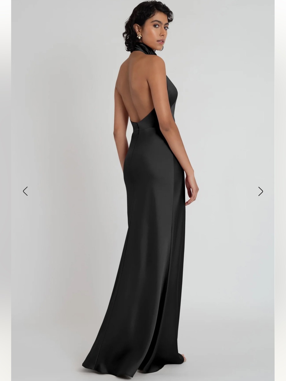 Jenny Yoo Nicole Black Satin Halter Dress Open Back Maxi Gown Size 8 - Picture 2 of 7